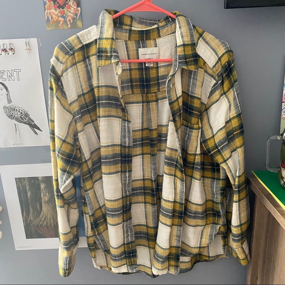 dark green and yellow American eagle flannel